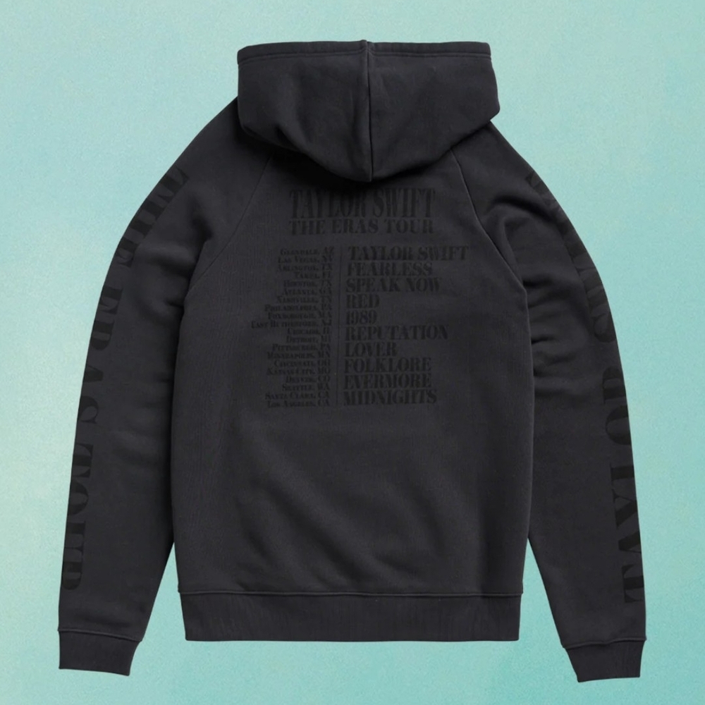 Black Graphic Zip-Up Hoodie with Back Tour Print 2XL - Picture 5 of 6